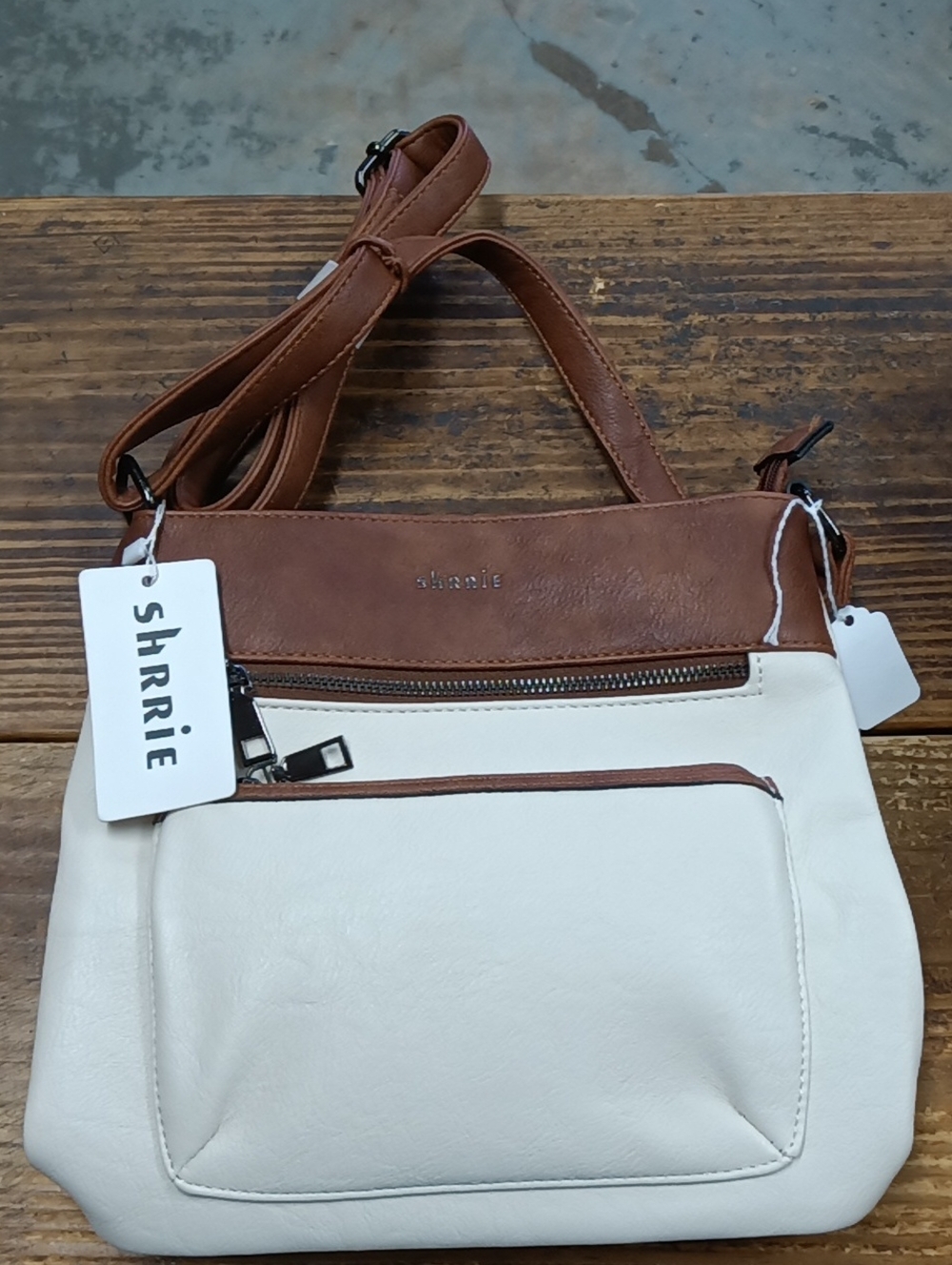 Two-Tone Cream and Brown Crossbody Bag